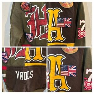 Heritage America Hoodie Patchwork Graphic Print USA UK Flags Mens M